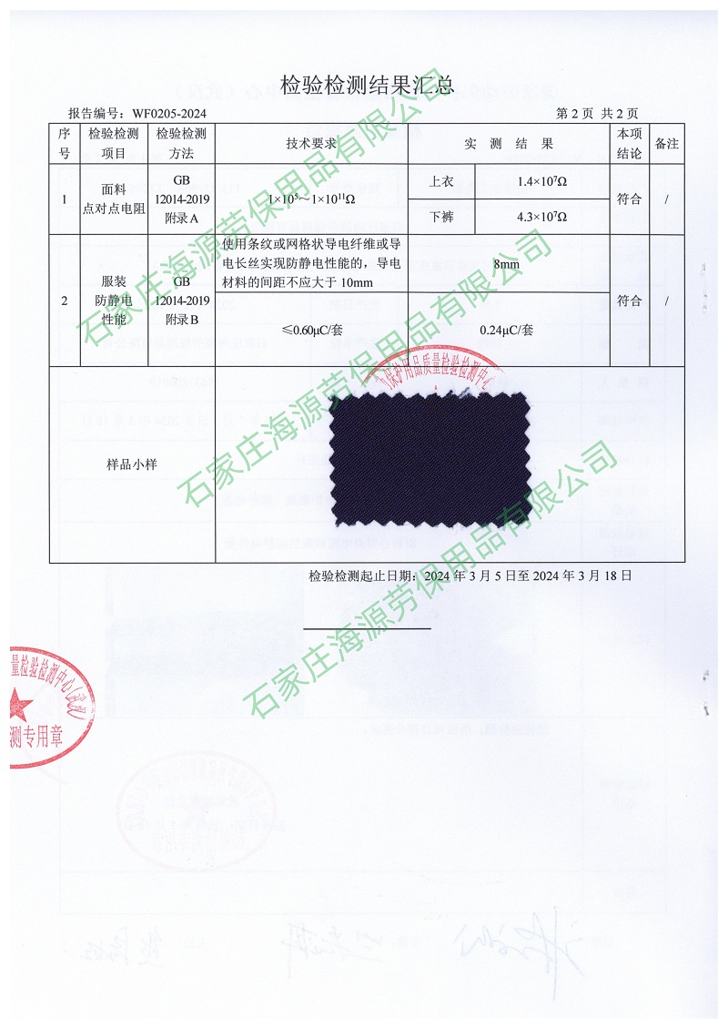 防靜電面料檢測報告和防靜電工作服檢測報告4